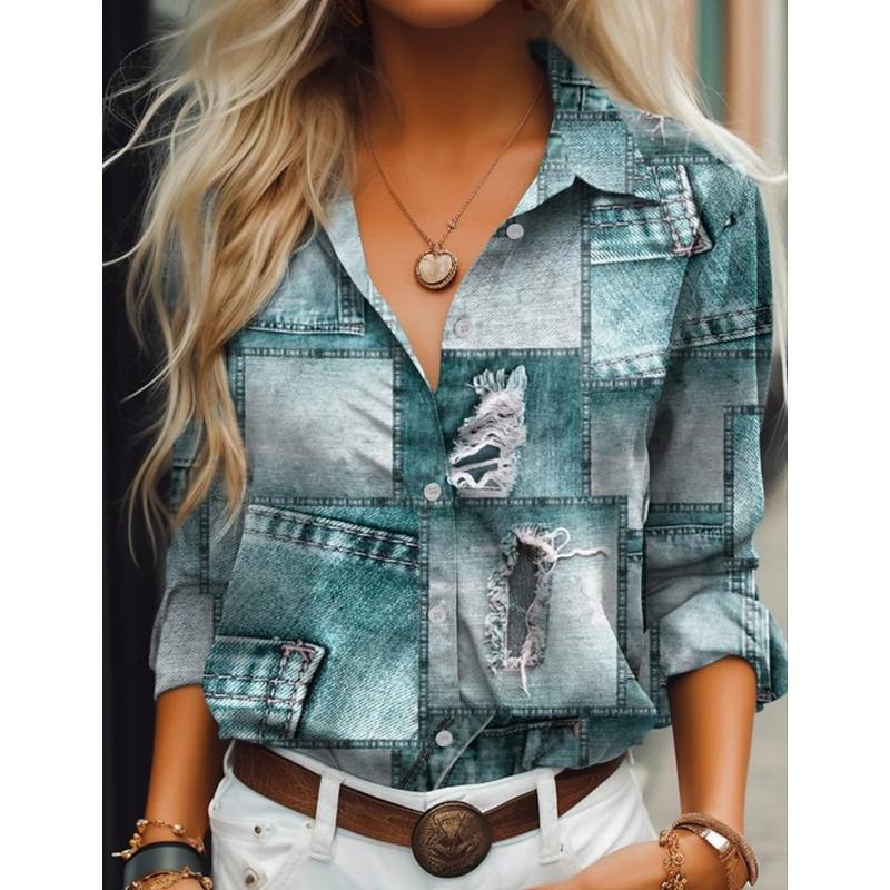 BITCED Damenmode Lässig Langarm POLO-Kragen Blusen & Hemden
