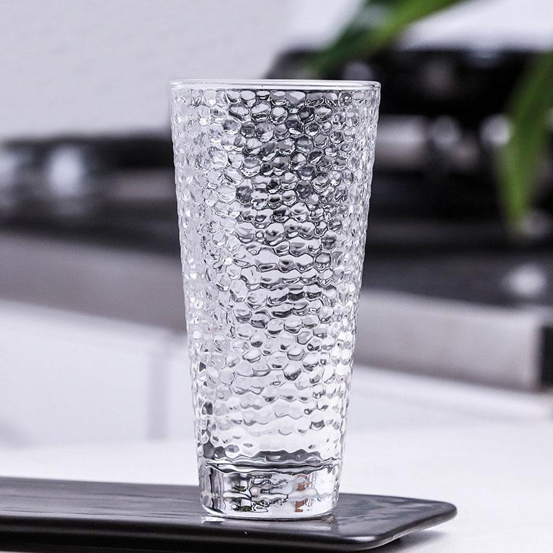14.5oz 420ml Large Capacity Glass Cups Lemon Tea Water Mug Transparent Heat-resistant Hammer Patterned Wine Cup Cocktail Glass