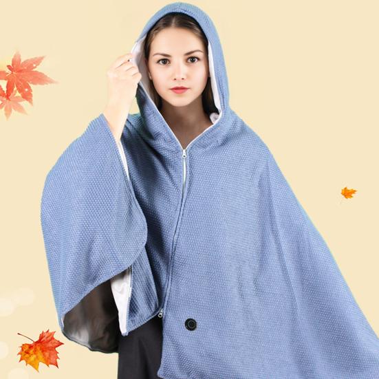 USB-Powered Electric Blanket Hooded Zipper Closure Solid Color Heated Shawl Wraps Winter Warm Quick Heating Blanket
