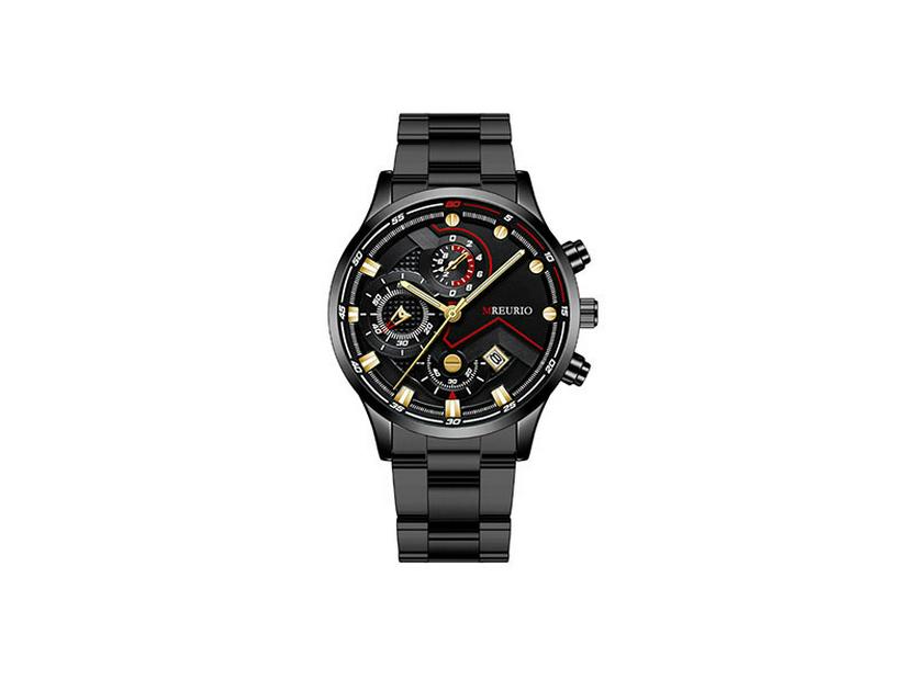 Men's Six-Hand Stainless Steel Fashion Calendar Watch with Metal Strap
