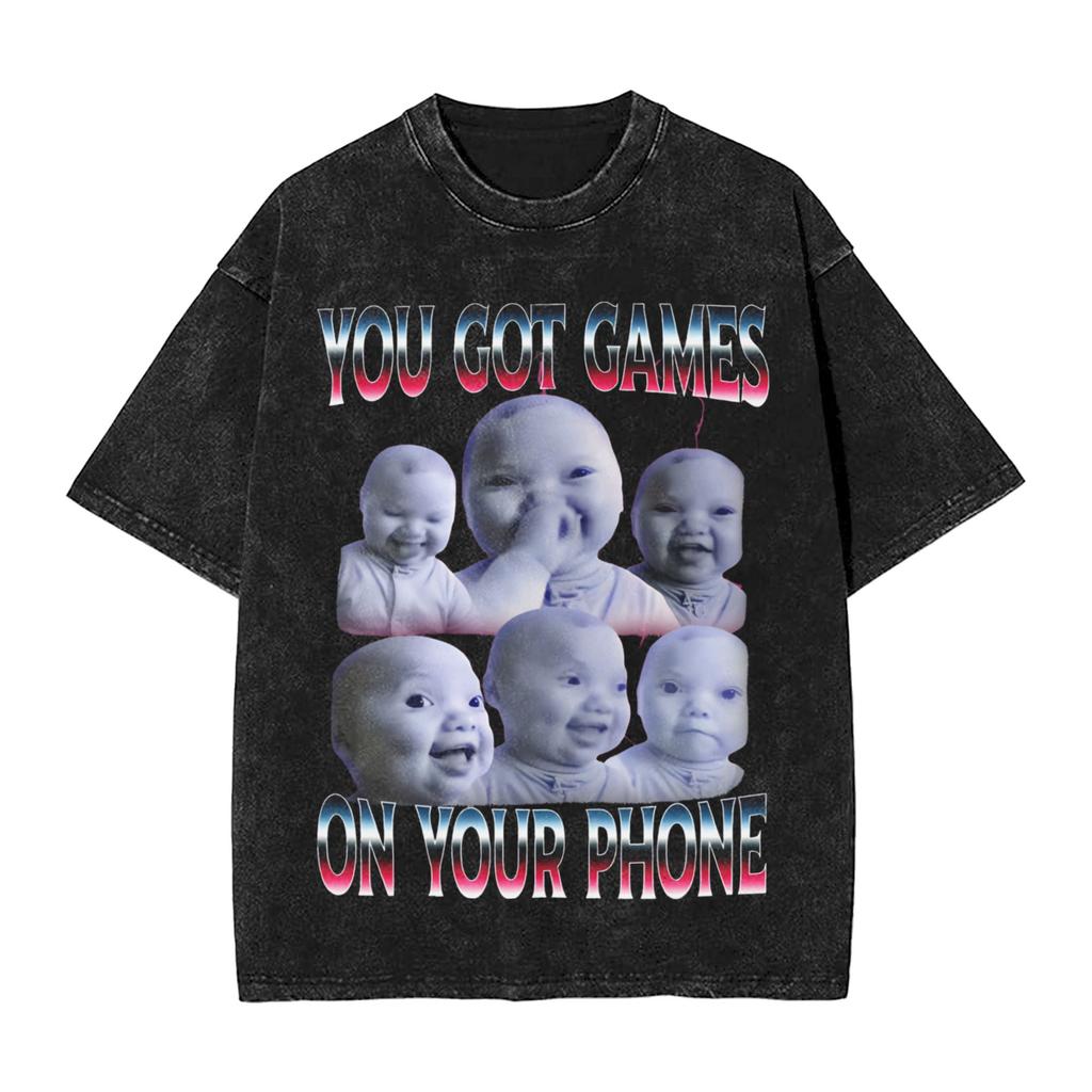 AI Niche Baby Holding Laugh Washed T Shirt Streetwear Hip Hop Fashion TShirt  Tees for Unisex Women Cotton Oversize
