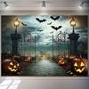 1 Halloween Photography Background with Pumpkin and Bat - Terrifying Ghost House Scenery Halloween Decoration
