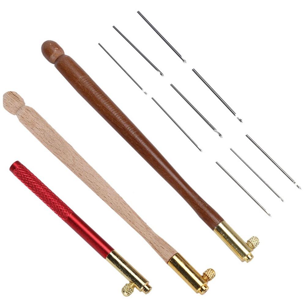 Wood Handles French Embroidery Hooks Metal Hooks Handheld Tambour Embroidery Hooks Reverse Embroidery Interchangeable Needle