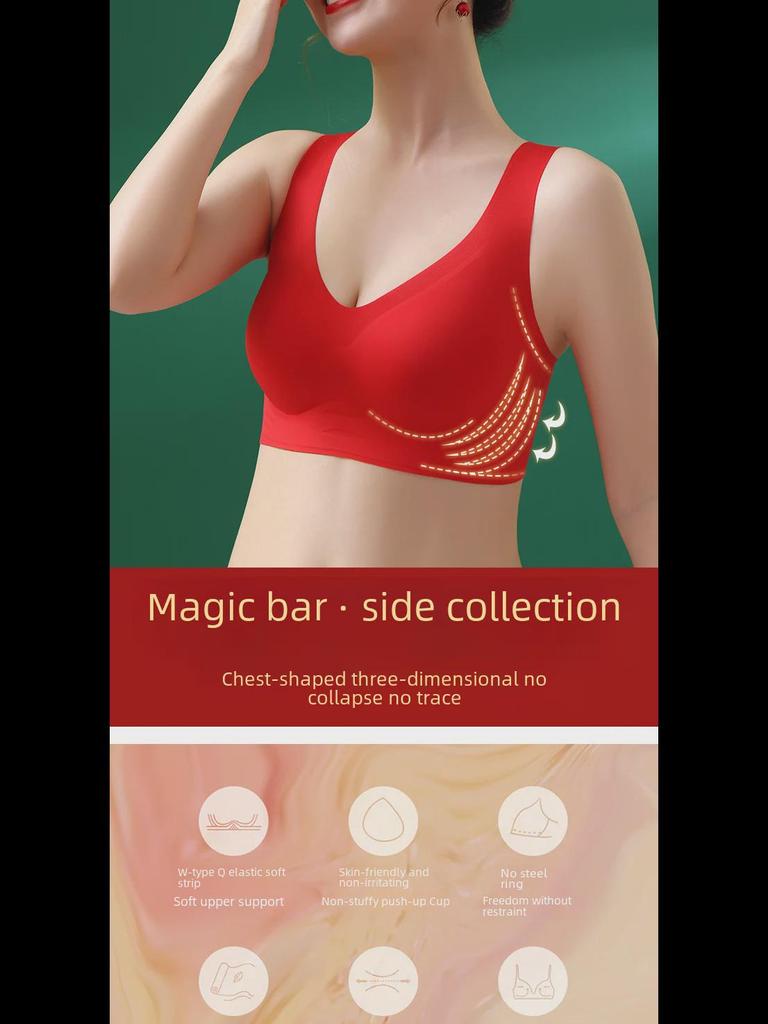 Bright Red Seamless Bra for Women: Gathered Support, Steel-Ring Free, Perfect for the New Year of the Zodiac.