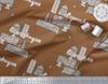 Soimoi Blue Japan Crepe Satin Fabric Sketch Monuments Architectural Printed Craft Fabric by the metre 42 Inch