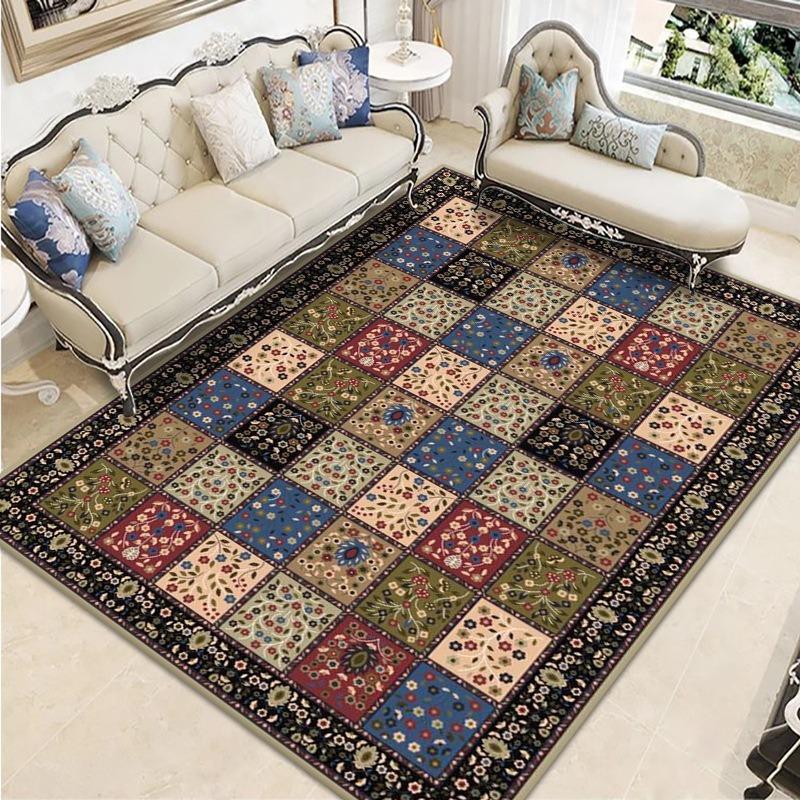 Retro Ethnic Style European-style Living Room Carpet Bohemian Non-slip Coffee Table Carpet Household Easy-to-take Crystal Velvet Carpet
