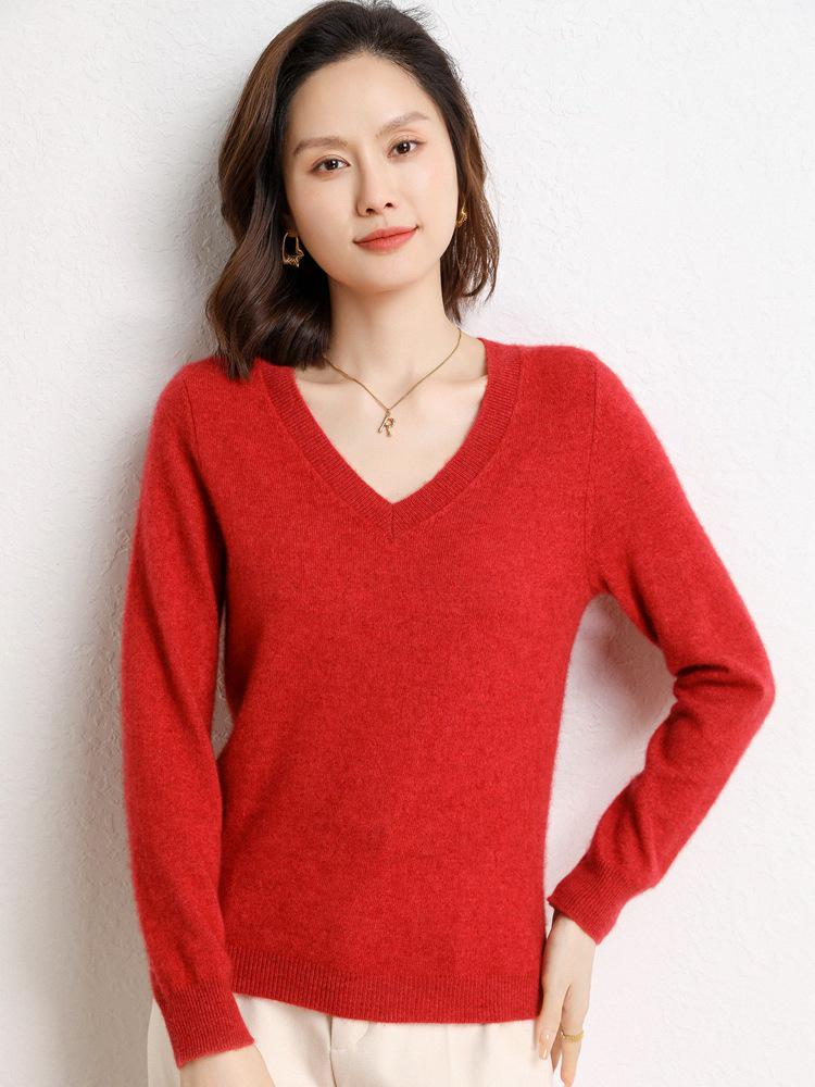 Autumn/Winter 2026 Women's V-Neck Cashmere Sweater: Loose Fit, Elegant Slimming Pullover.