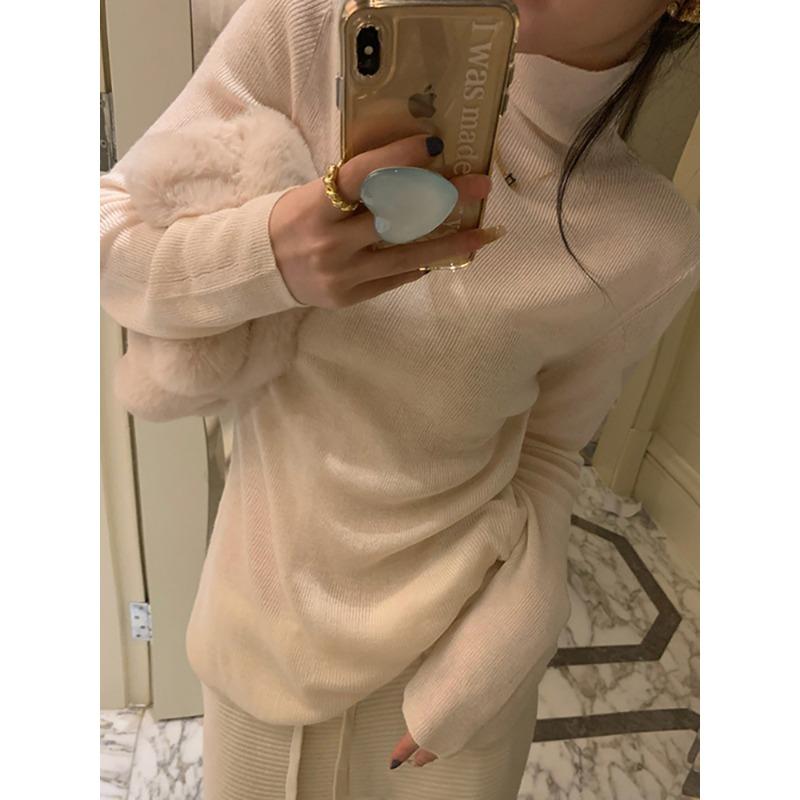 Vintage Coffee Turtleneck Knitted Bottoming Shirt Women's Spring Heap Collar Slim Inside Top Temperament Sweater
