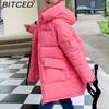 BITCED Women's Mid-Length Winter Waist-Defining Thickened Cotton Coat, Padded Jacket