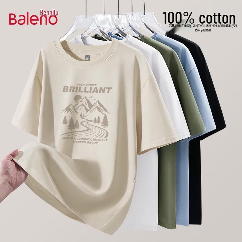 Baleno Men s American Style Loose Fit Pure Cotton Short-Sleeve T-Shirt M