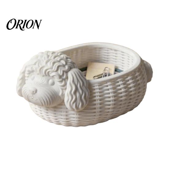 3D Printed Animal Decor Poodle Shaped Storage Organizer, Print Decorative Ornament, Plastic Novelty Desk Decoration White Container for Small Objects