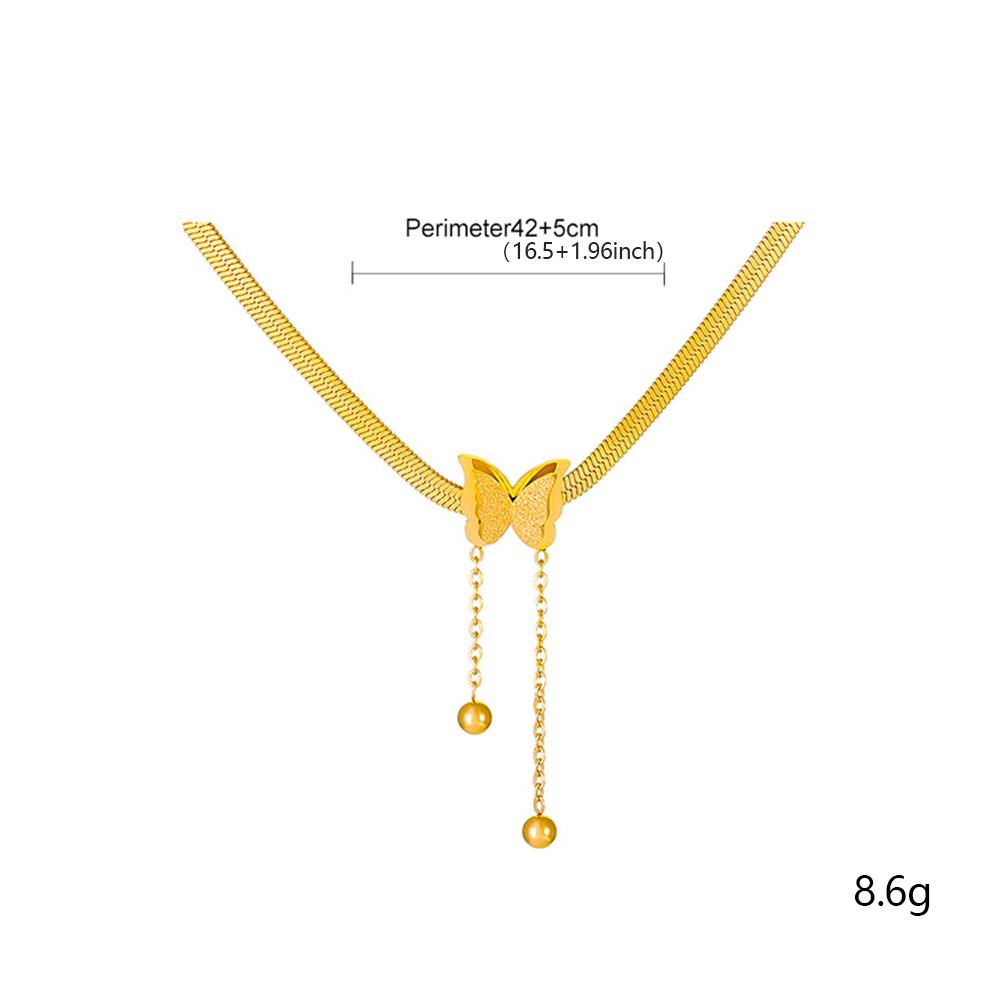 Stainless Steel Frosted Butterfly Pendant Necklace Bracelet Fashionable Niche Titanium Steel Tassel Necklace Women Jewelry