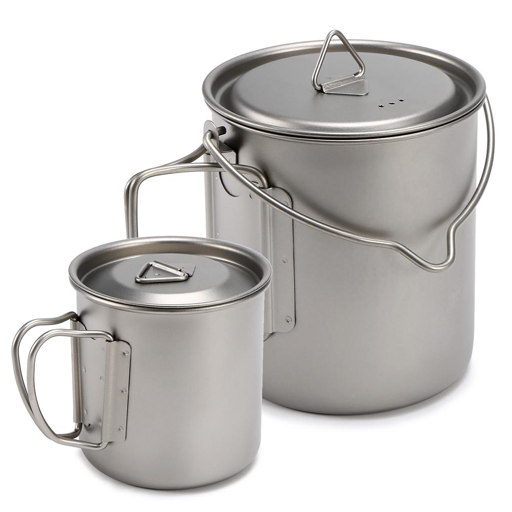 400ml 750ml Cup Set Ultralight Titanium Cup Hanging Pot Set Outdoor Portable Water Cup Foldable Handle