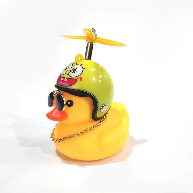 Car Broken Wind Small Yellow Duck With Helmet Airscrew Bicycle Moto With Straps Auto Pasted Accessories Interior Cycling Decor