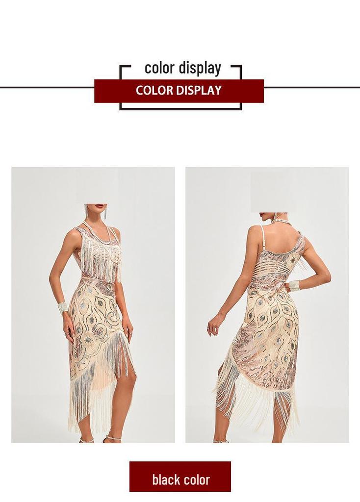 1920s Retro Sequin Tassel Midi Evening Dress
