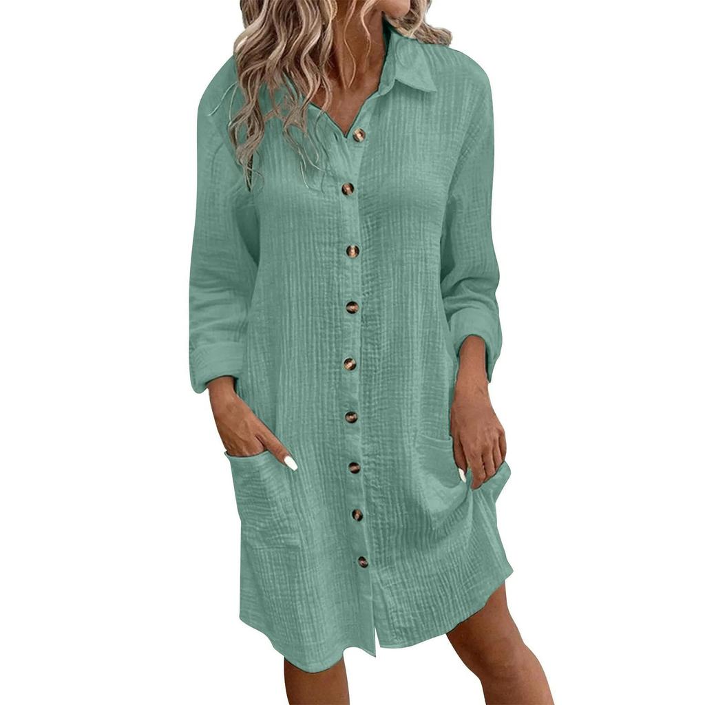 13/5000 Women's Fashionable V-neck Loose Long-sleeved Dress