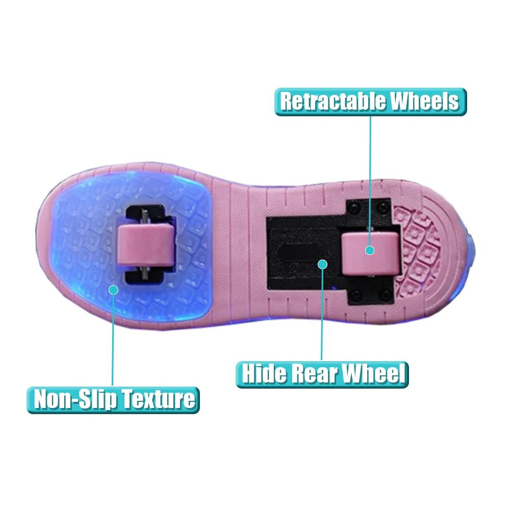 Women 2-wheel Roller Skate Shoes Trend Girls' Shoes With LED Retractable Child Dual-Purpose Casual Sneakers With Wheels