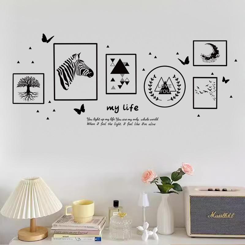 Wall Stickers, Lines, Zebra Photo Frames, Nordic Decorations, Paintings, Literary and Fresh Bedroom Wall Decoration Stickers Dormitory Renovation