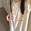 Full of printed floral bear bow pajamas women's summer round neck long dress loungewear girls loose nightgown