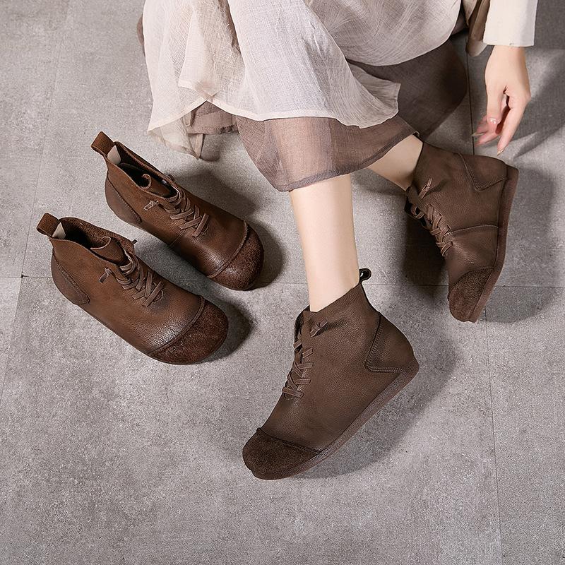 Lederschuhe, Damenschuhe, Stiefeletten, Einzelne Schuhe, Neue handgefertigte Retro-Damenstiefel mit weicher Sohle und weichem Leder