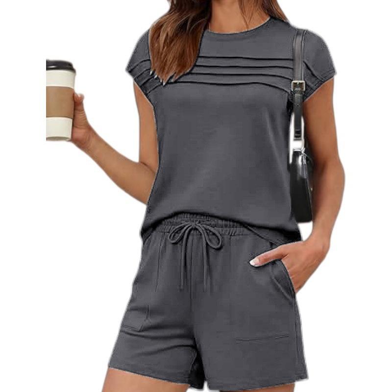 2026 Summer Women's Striped Casual Top & Solid Shorts Set - European & American Fashion