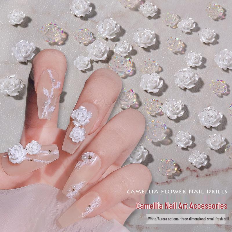 

Popular Rose Pearl Aurora Petal Camellia Resin Nail Art Decoration