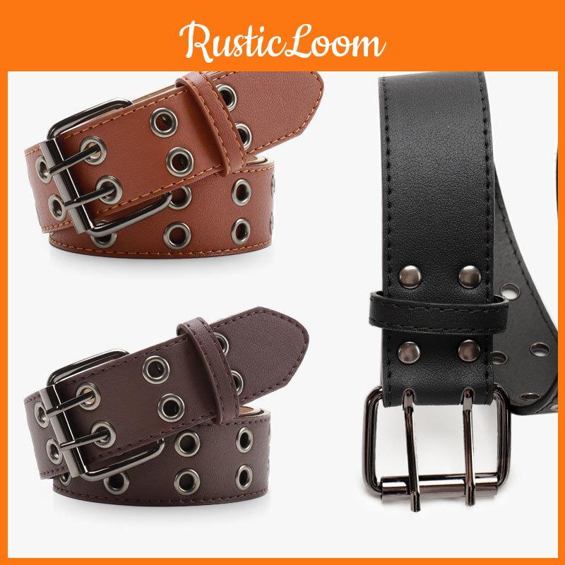 Punk Style Street Double Row Hole Women Casual Belt For Daily Versatile