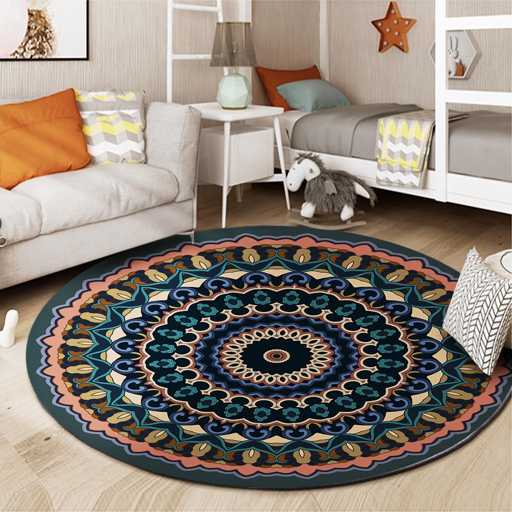 Bohemian Ethnic Mandala Pattern Carpet Mat Round Multicolor Rug Vintage Geometric Non-slip Home Decoration for Living Room Rugs