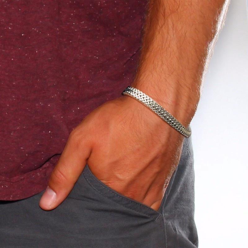 Stylish Stainless Steel Bali Foxtail Chain Bracelet for Men,Double Franco Link Chain Bracelets,Male Jewelry Gift for Dad Son