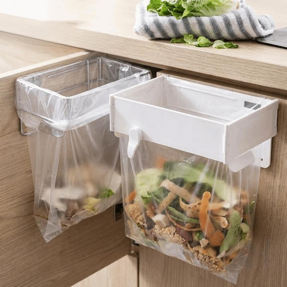 Wall-Mounted Trash Bag Holder Foldable Waste Bin Holder Space Save Trash Can Rack Office