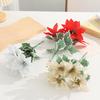 Velvet Poinsettia Bouquet with Prickly Leaves - Artificial Christmas Home Decoration Ornament