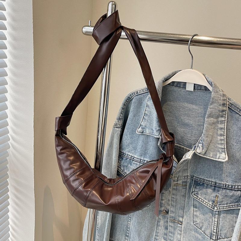 Fashionable Women s Shoulder Bag In Dumpling Shape With Soft Zipper Closure Coffee