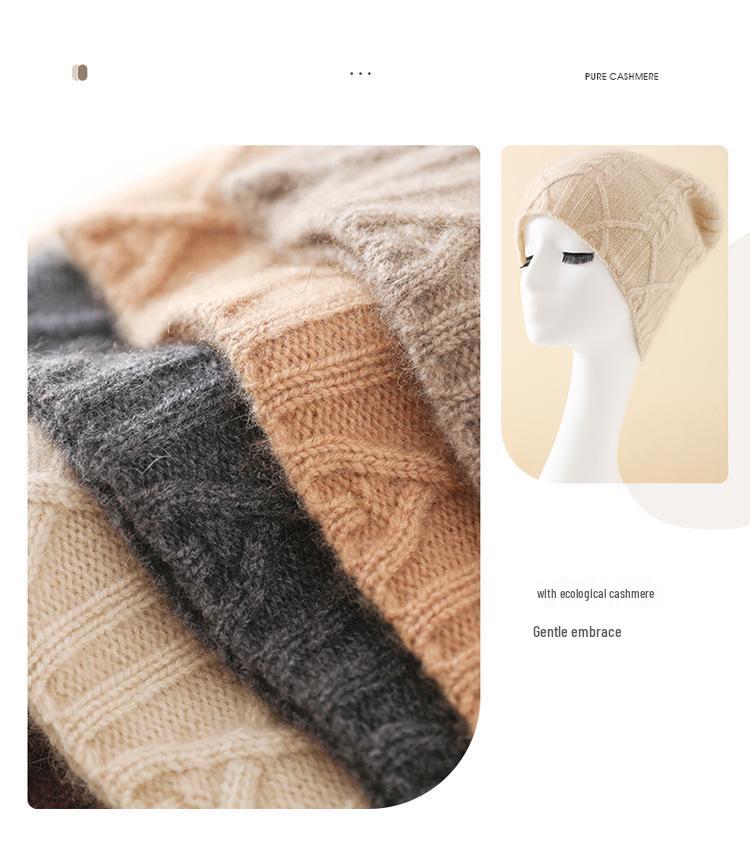 Women's High-End Cashmere Cable Knit Hat - Thickened Warm Fashion for Autumn/Winter 2025