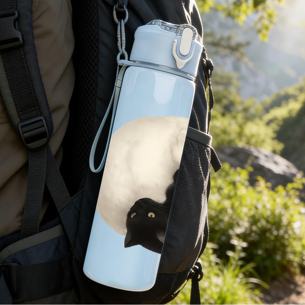 1PC Yin Yang Black White Cat 750ml Color Plastic Sports Water Bottle Leakproof Flip Straw Lid Suitable for Sports Office Home Use