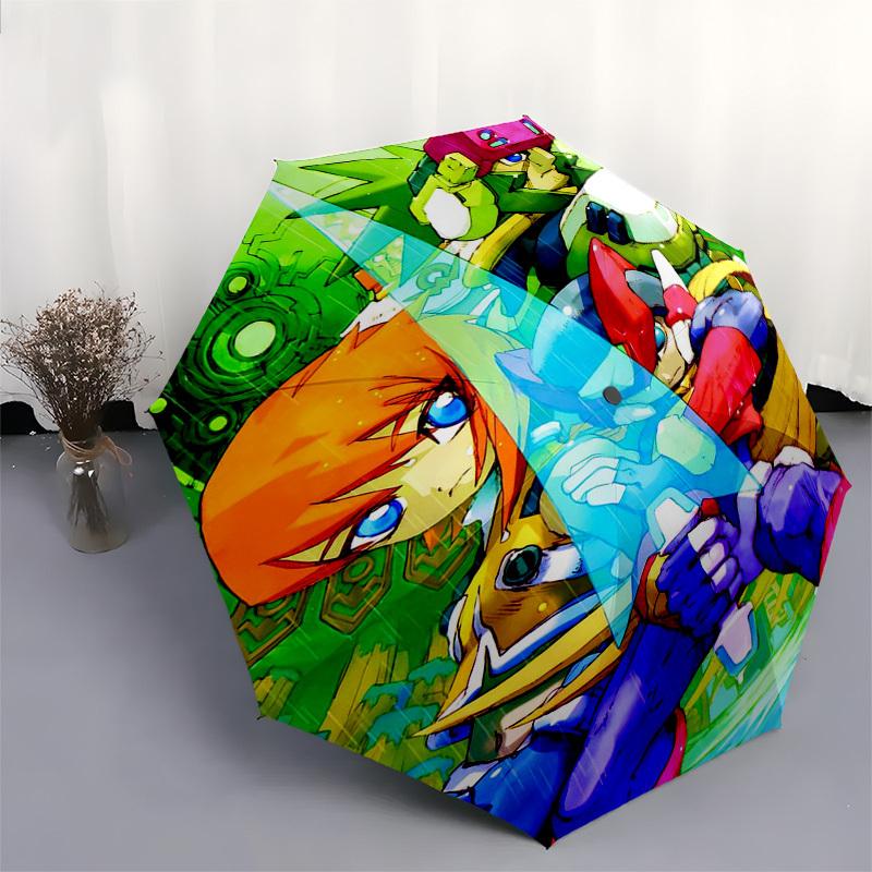 1pc Auto-Folding Outdoor Umbrella with Mega Man, Zero, and Rockman Exe Design - Portable 3-Fold for Outdoor Use, Travel, and Gifts.L009