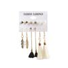 2024 European & American Fashion: Exaggerated Pearl & Crystal Butterfly Stud Earrings - 6 Pairs Set for Women
