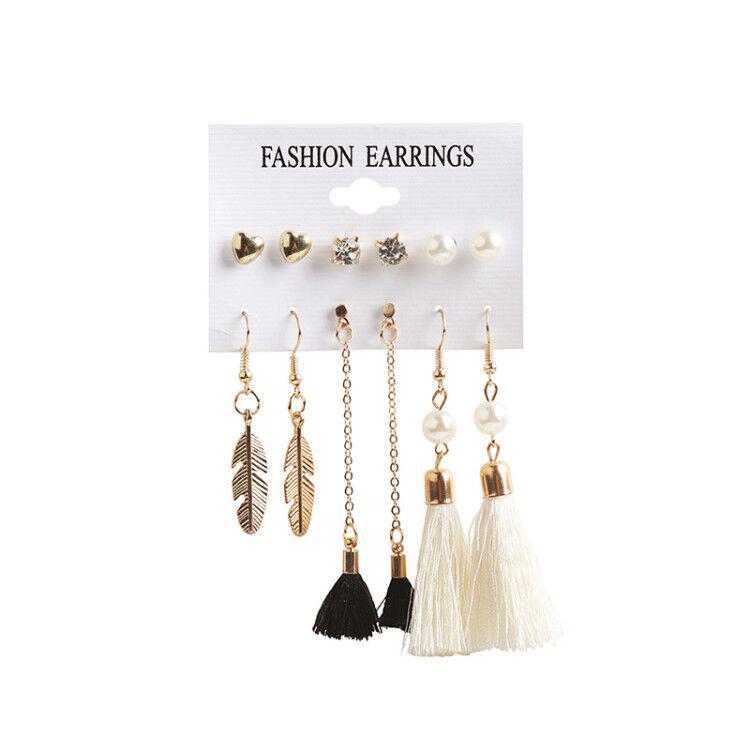 2024 European & American Fashion: Exaggerated Pearl & Crystal Butterfly Stud Earrings - 6 Pairs Set for Women