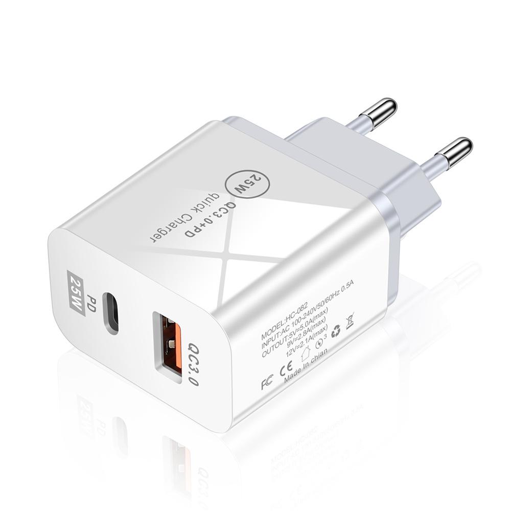 25W PD Fast Charger 5A for Mobile Phones, UK/EU/US Type-C Adapter