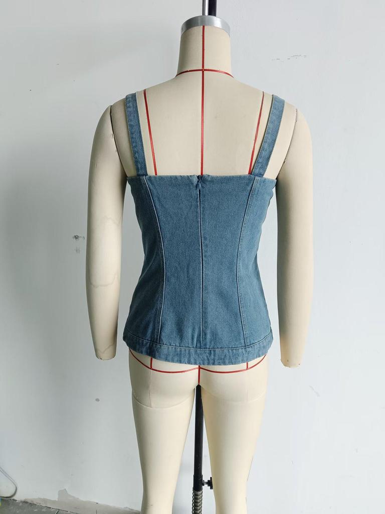 Damen Sommer 2026 Europäische & Amerikanische Mode Sexy Enganliegendes Jeans-Trägertop
