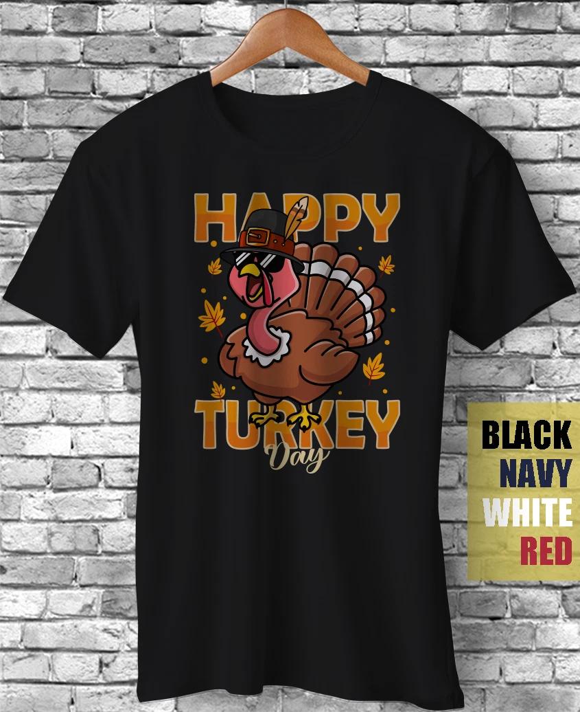 Happy Turkey Day Turkey With Glasses Hat Thanksgiving Funny Gift Unisex T-Shirt XS