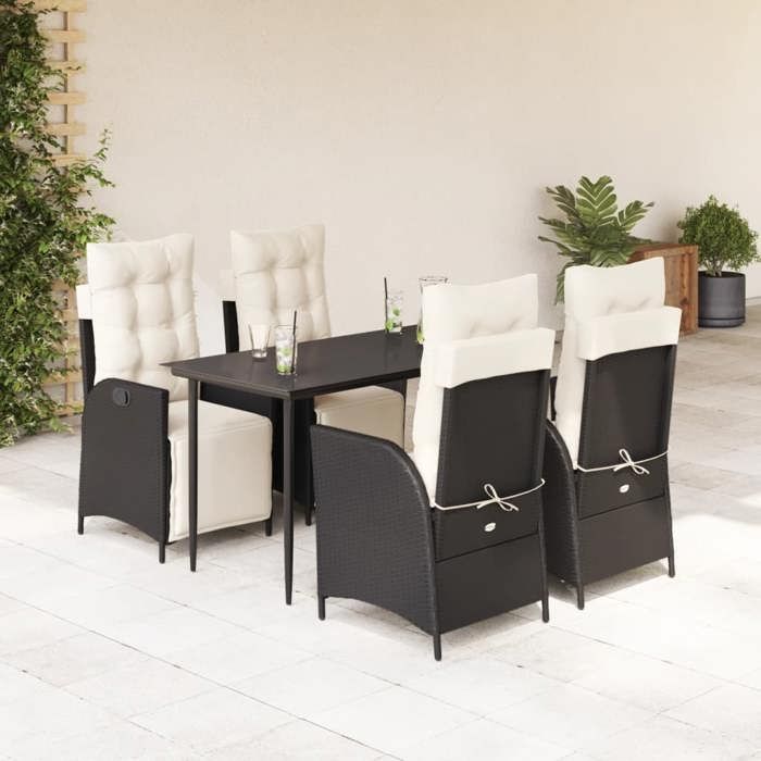VidaXL Garden Dining Set with Cushions 5 Pcs, Table and Chairs with Adjustable Backrest, Outdoor Furniture, 3213380