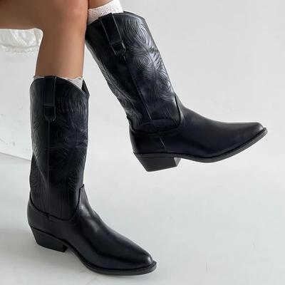 Pointed Toe Women High Boots Mid Calf Heels Shoes Fashion Western Boots Woman Brand Winter 2025 Trend Chunky Chelsea Botas Mujer
