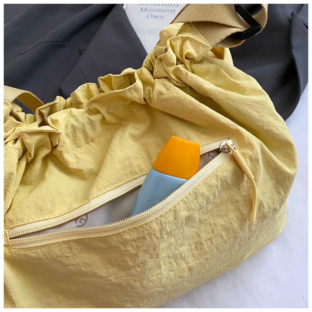 Korean Style Pleated Drawstring Bucket Bag Large Capacity Cloth Crossbody Bag  Women