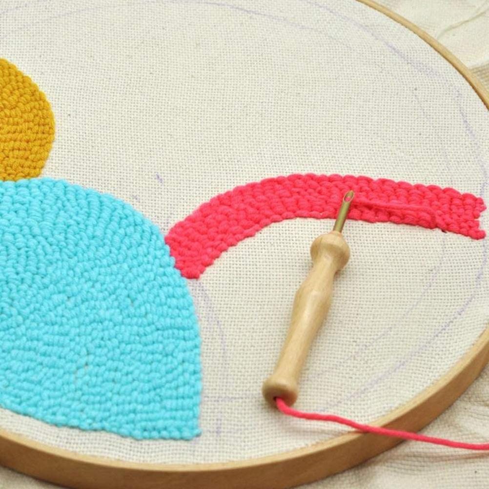 Knitting Embroidery Pen Punch Needle Threader Set DIY Wooden Handle Weaving Sewing Felting Craft Needle Threader Set