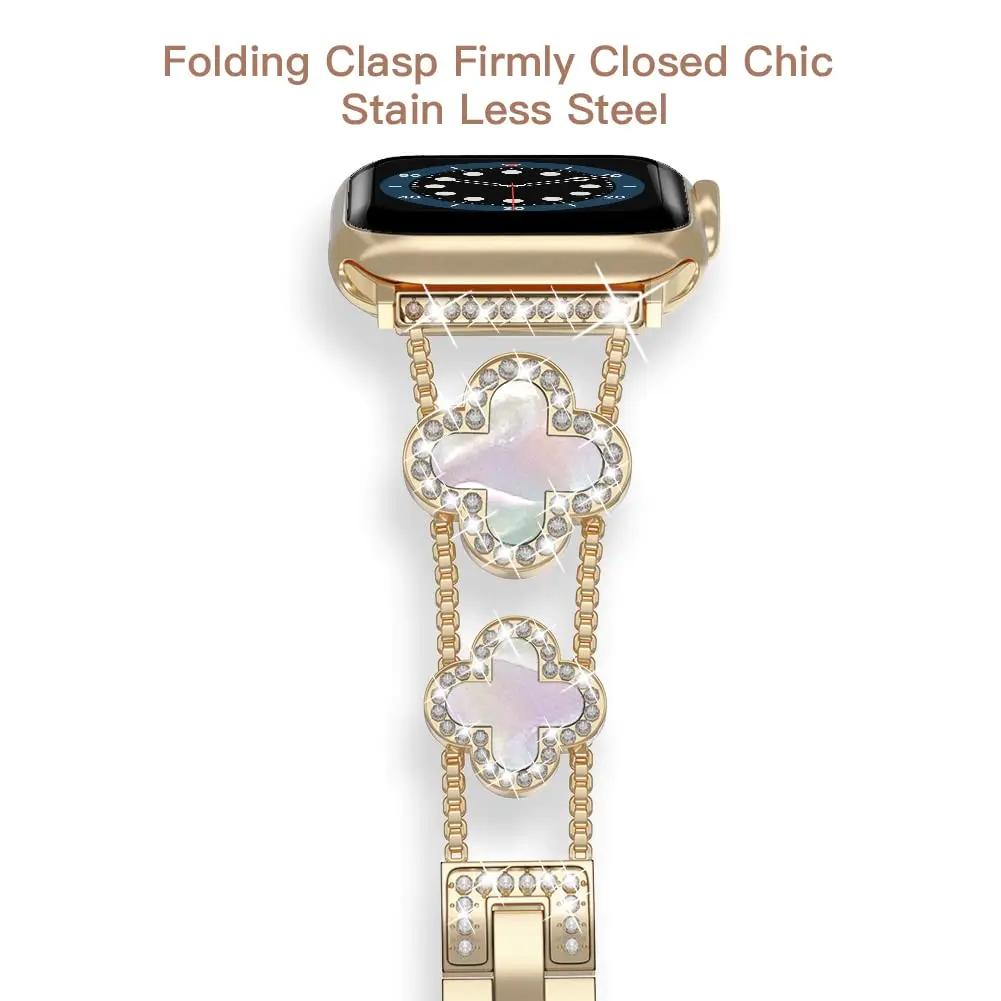 Women Diamond Bracelet Strap Metal Belt Watch Band for Apple Watch Ultra2 49/45/44/42/41/40/38mm Iwatch Series 8 7 SE 6 5 4 3