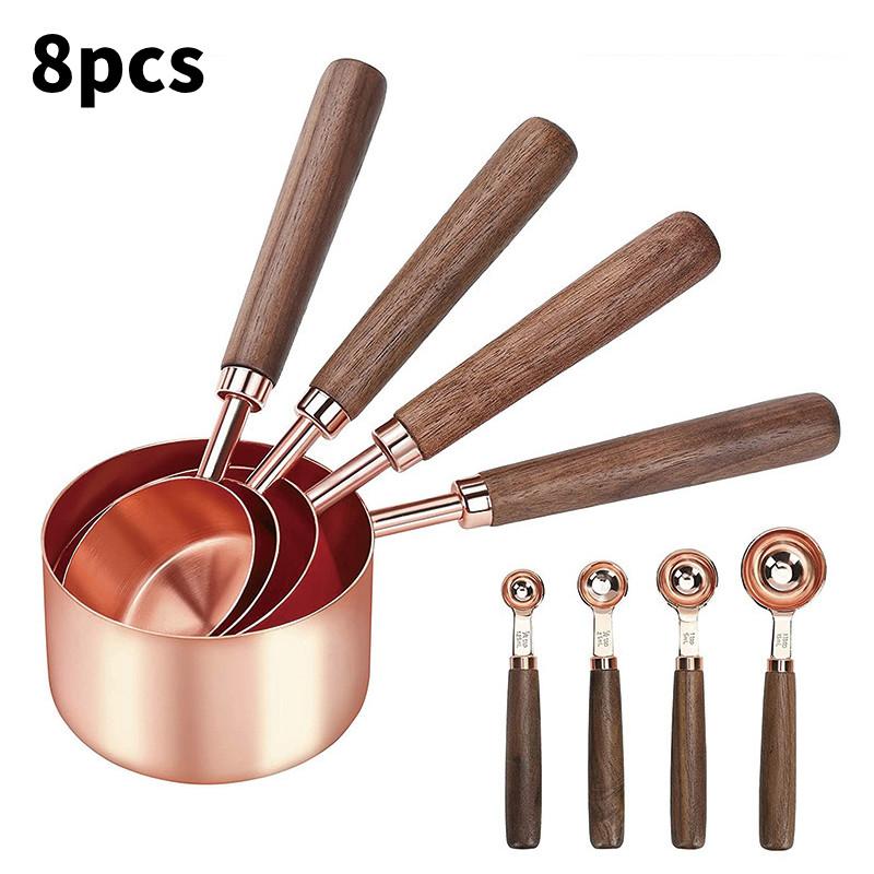 

Rose Sleek Gold Stainless Steel Measuring Cup Spoon Set Wooden Cooking Baking
