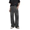 American Retro Leopard Print Jeans Mid Waist Straight Wide Leg Denim Pants Loose Streetwear Trousers For Women