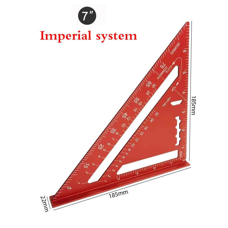 

7-дюймовая треугольная линейка из алюминиевого сплава, измерительный инструмент с дюймовой и метрической шкалой, плотницкий скоростной угольник, угломер для деревообработки красный