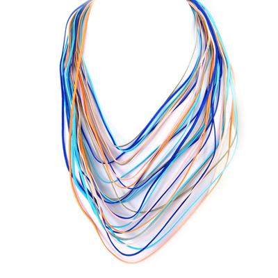 [R3237] - Ethnic Necklace 'Coloring' Blue Purple - 40 To 54 Cm