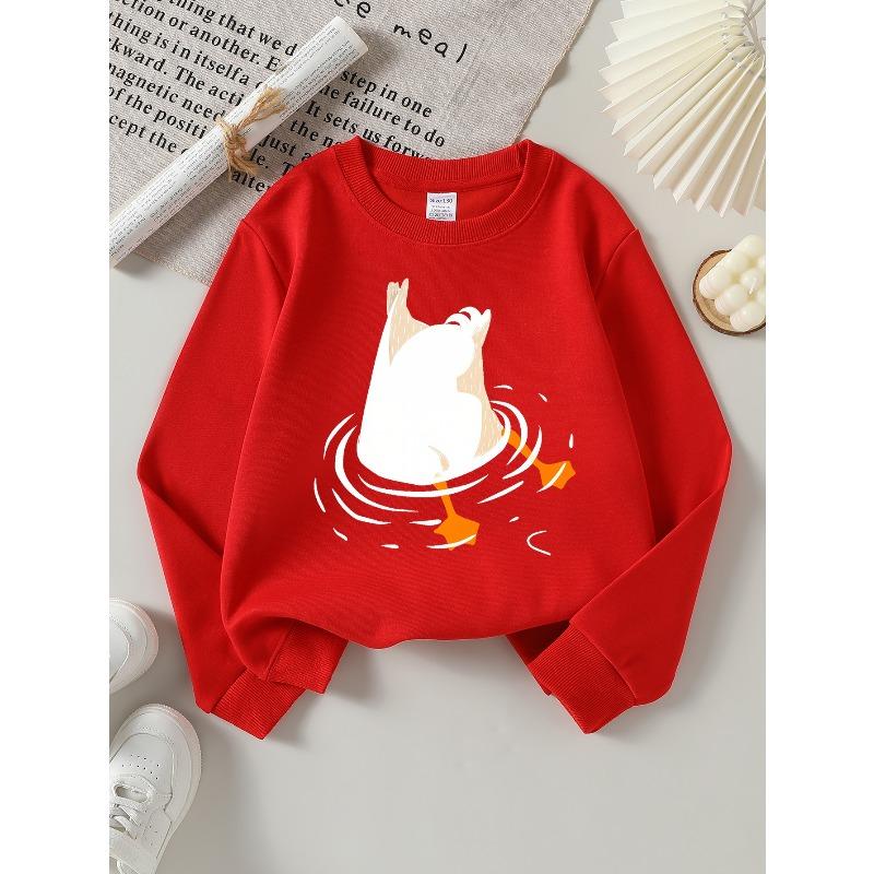 European sizes Girls Crew Neck Sweatshirt Duck Swimming In Water with Fish, Soft Cozy Pullover, Warm Casual Outfit